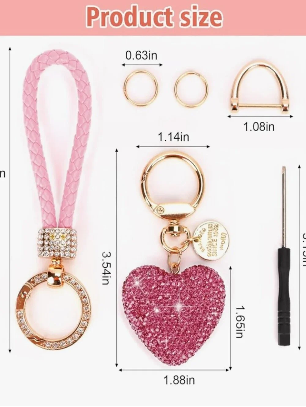 Pink Crystal Heart Keychain Bag Charm
